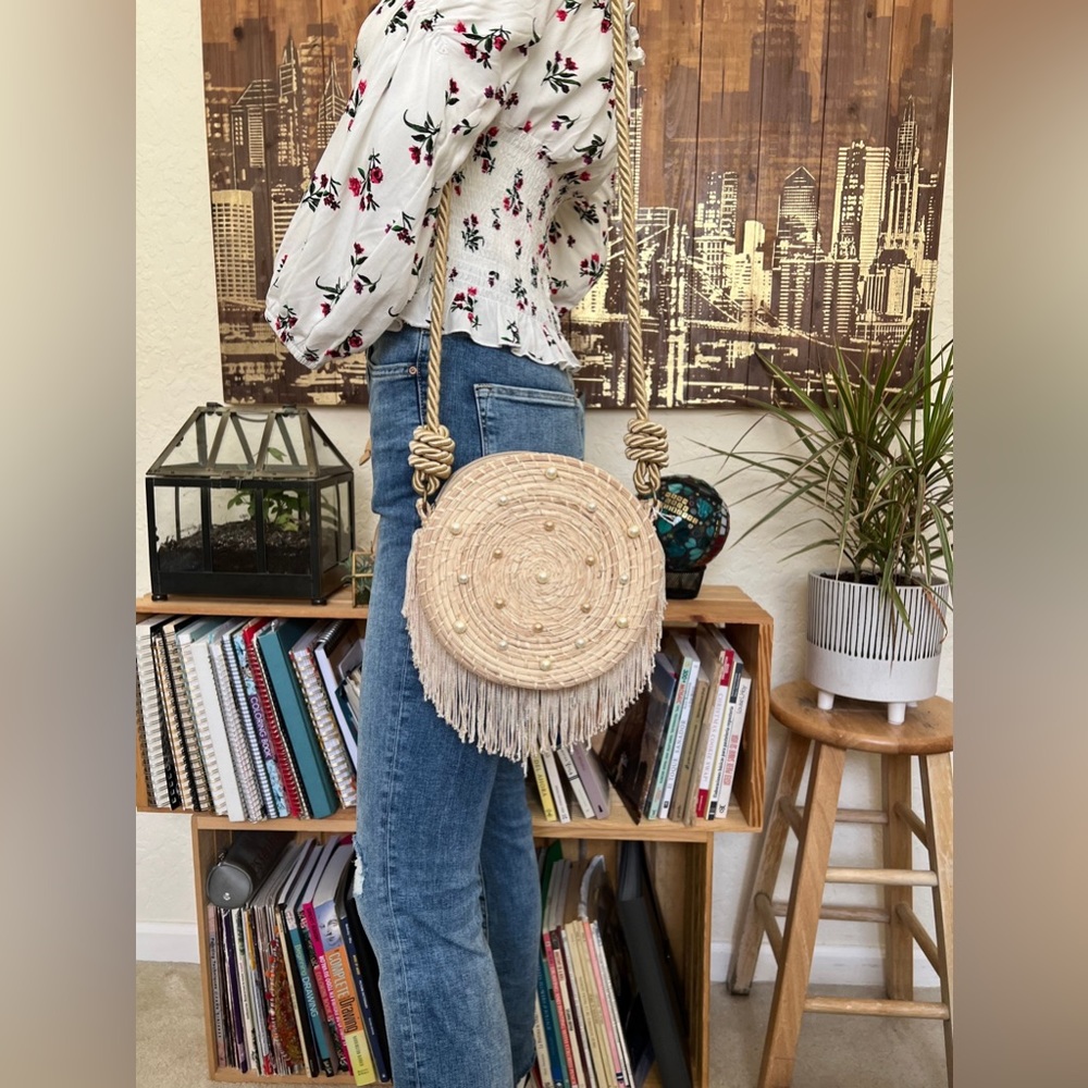 Elegant Fringe & Pearl Handwoven Shoulder Bag - Boho Chic Summer Shoulder Bag